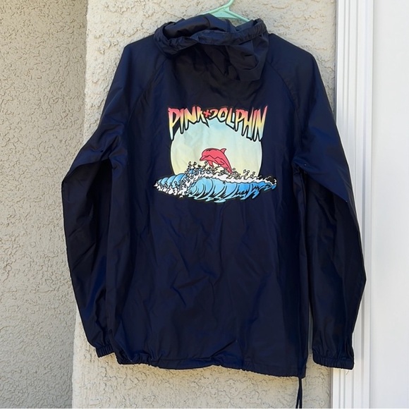 Pink Dolphin Blue Nylon 1/4 Zip Pullover Windbreaker Hoodie Jacket Men's Size S - Picture 2 of 6